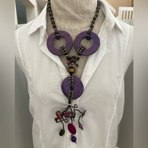 Purple Wood Beaded Necklace